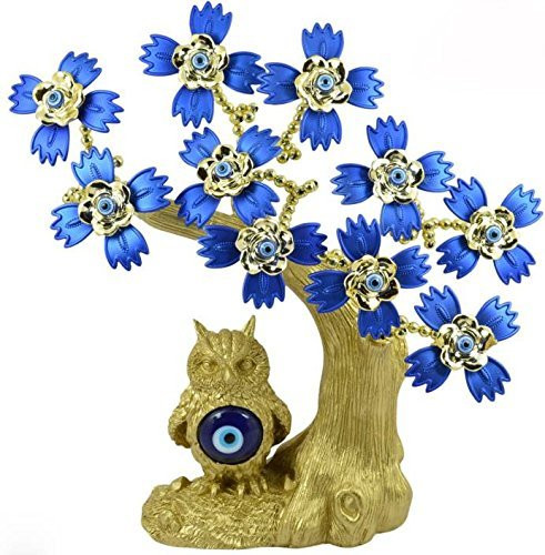 Starstell Fengshui Evil Eye Tree with Owl – 25 cm | Good Luck, Gift & Decorative Showpiece