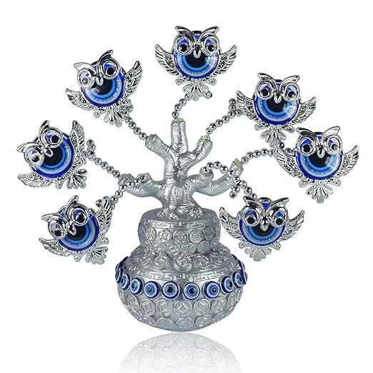 Reiki Crystal Products Vastu Feng Shui Evil Eye Tree/Evil Eye Owl Tree for Home Decor, Evil Eye Tree for Good Luck Gift & Decorative Showpiece
