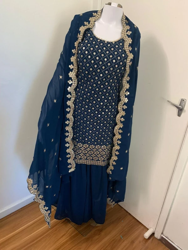 Navy Blue sharara suit in georgette