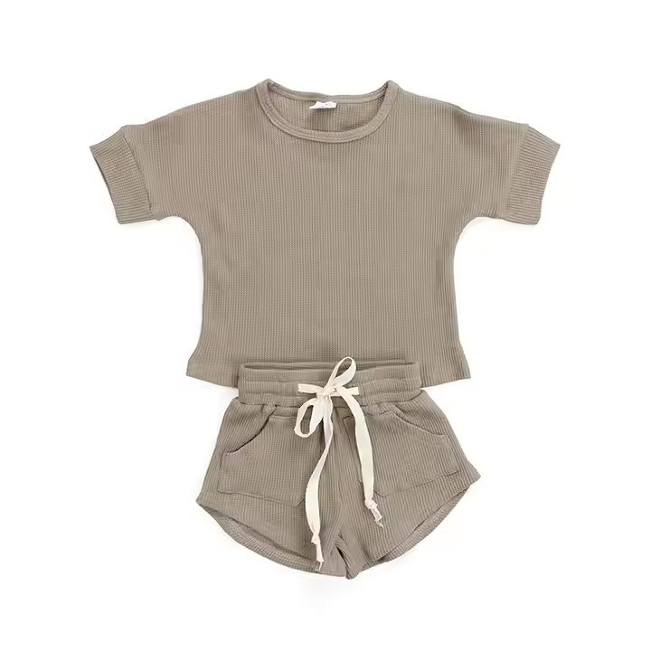Unisex Ribbed Cotton Summer Shorts Set for Toddlers – 2-Piece Loungewear