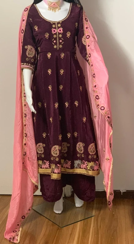 Anarkali- Wine & Baby Pink