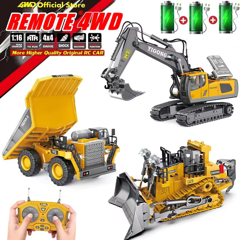 4WD Remote Control Excavator & Construction Vehicle Toy – Alloy 4x4 Dump Truck, Bulldozer, RC Car for Kids
