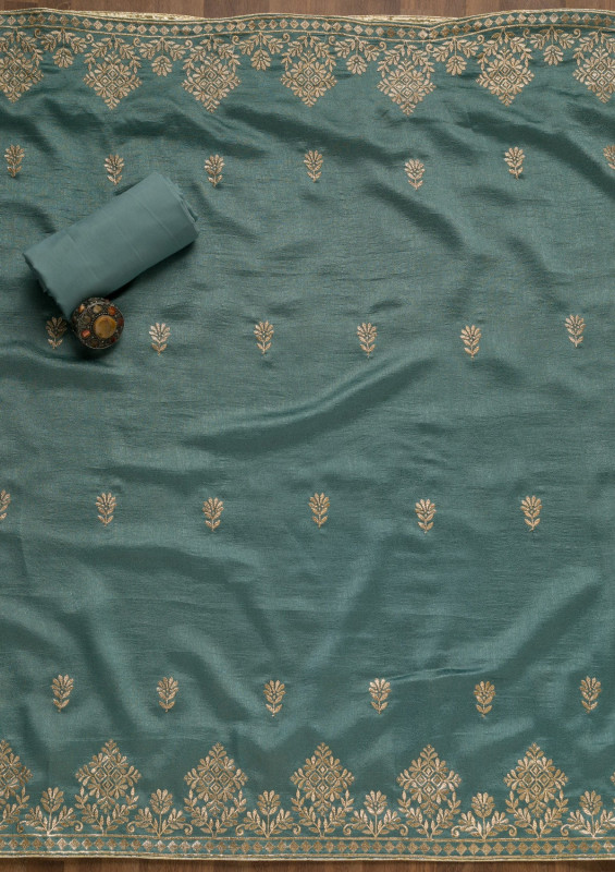 Light Grey Zariwork Art Silk Unstitched Salwar Suit